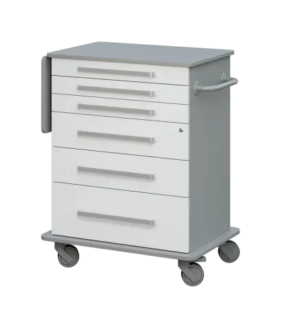 DEXTER 06 vozík asistenční, korpus a desky šedá / zásuvky bílá